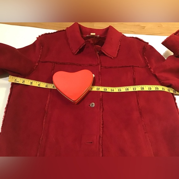 Kate Hill Red faux suede jacket lined with red fur size L - Picture 3 of 16